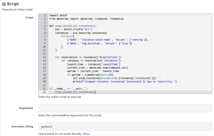 Inline Python scripts can be scheduled and executed