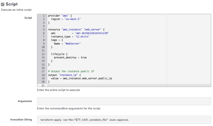 Inline Terraform file, with application and approval